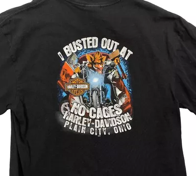 Harley Davidson Busted Out No Cages Black Biker Motorcycle T-Shirt Men's Large L • $14.30