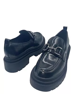 Madden Girl Black Ashlee Platform Loafer Chunky Lugged Sole Size 9.5 • $46.95