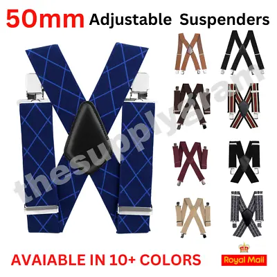 Mens Braces With Heavy Duty Metal Clip 50mm Wide Suspender Trouser Suspender UK • £7.99