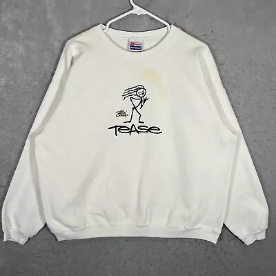 A1 Vintage 90s Stick World Tease Girl Sweater Adult XL White Sweatshirt Mens • $11.99