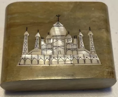 Taj Mahal Hinged Jewelry Trinket Box Tan Marble Stone Inlaid Mother Of Pearl MOP • $12.99