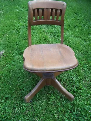 Antique Solid Wood Swivel Bankers Office Desk Chair • $65