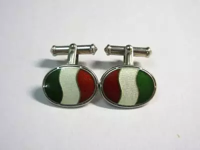 £8.50 • Buy Vintage SOLID SILVER & ENAMEL 'Eire, Republic Of Ireland Flag' CUFFLINKS By A&W