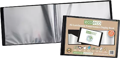 Eco-Eco A5 50% Recycled 20 Pocket Black Landscape Presentation Display Book Sto • £5.68