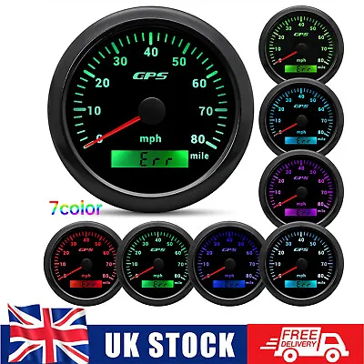 85mm GPS Speedometer Gauge Odometer 0-80MPH 7Colors LED For Car Boat Motorcycle • £36.80