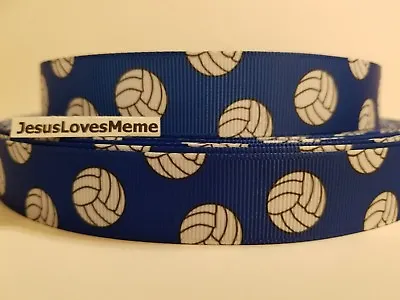 Grosgrain Ribbon White Volleyballs On Medium Blue Volleyball Sports Team 7/8  • $2.97