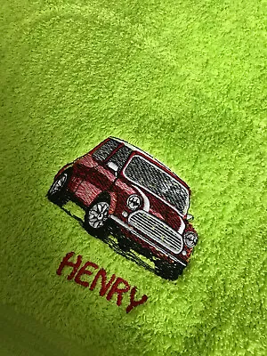 Personalised Embroidered Mini Cooper 100% Cotton Bath Sheet Towel Fathers Day • £21.99
