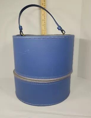 Vintage Large 12X9 Hat Wig Box Luggage Travel Carry Case Retro Blue Round .  • $39.99