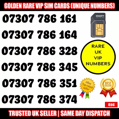 Golden Number - Easy To Remember  786  SPECIAL UK Smarty Numbers LOT - B16 • £5.95