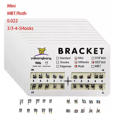 Dental Orthodontic Metal Brackets Braces Mini Roth/MBT Slot.022 3/3-3-5 Hooks Ad • $398