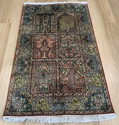 Oriental Persian Kashmir Handmade Knotted Silk Rug CarpetRoom Decor 153x94 • $2990