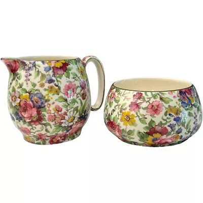 Vintage Royal Winton  Summertime” Fine Porcelain Creamer & Open Sugar Set • $35