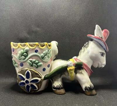 Vintage Ceramic Planter Donkey Pulling Cart Hand Painted 9.5 X4 X6.5  • $15.99