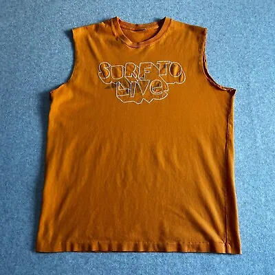 Vintage Surf Shirt Adult Medium Orange Single Stitch Mens 90s Cut Out Tank Top • $18