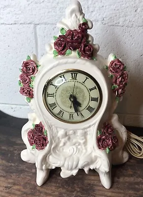 Vintage NOT FUNCTIONAL Beautiful Ceramic Roses Electric Mantel Clock • $15