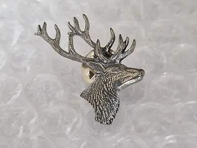 HUNTING STAGS HEAD PEWTER SIGNED A R BROWN PIN BADGE Rare One Used  (H12) • £14.95