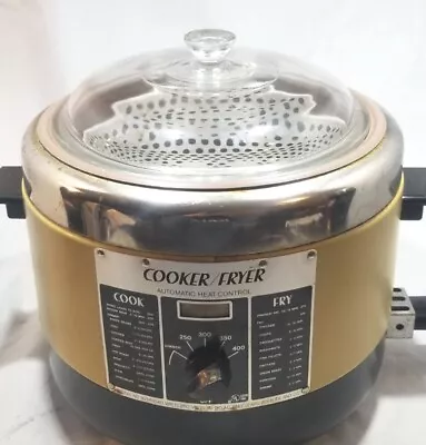 Vintage Sears Automatic Electric Cooker-Deep Fryer W/Basket Vanilla Yellow • $45