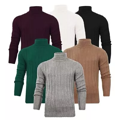 Mens Polo Roll Neck Fisherman Rib Knitted Jumper Sweater Knitwear By Brave Soul • £16.99