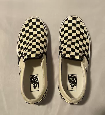  Vans Classic Slip-On Checkerboard Shoe Black/Off White Women’s 7.5 • £4.42