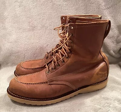 Vintage Union Made BSWU Moc Toe Leather Work Boots B.F. Goodrich Sole Size 13 A • $85