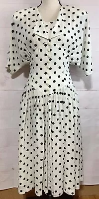 MARRY ME Sz S Vintage Inspired Cream Black Polka Dot Corset Waist Dress • $39.99