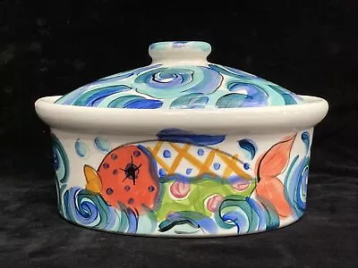 Vicki Carroll Pottery Signed Casserole Dish W/Lid Bright Colors Fish Theme VCa • $49.99