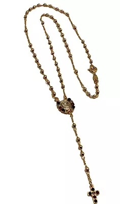 Virgen De Guadalupe With Rhinestone Mexican Flag Rosary 18k Gold Plated 18 Inch • $17.78