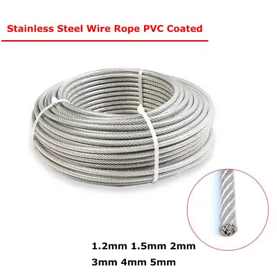 £2.27 • Buy Stainless Steel Wire Rope Metal Cable Rigging 7x7 PVC Coated 1.2 1.5 2 3 4 5 Mm