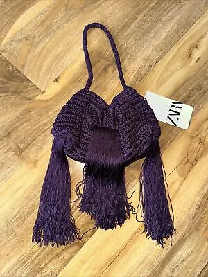 Bnwt Zara Purple Woven Bucket Bag With Fringe • £49.99