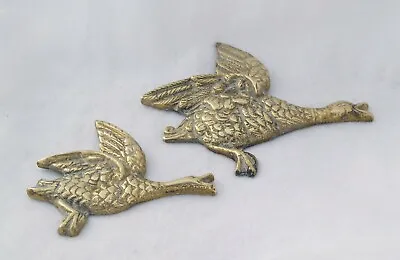 £20 • Buy  Vintage 1950s Solid Brass DUCKS Wall Plaques Set Of 2 Graduating Flying Geese