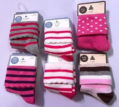 NWT Baby Gap Lot Of 4 Or 6 Girl's Socks Stripes Pink Blue Yellow Sz 4 5 Yrs. • £8.03