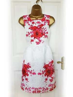 SISTAGLAM White & Pink Floral Jacquard Fit & Flare Dress Size 8 - BNWT • £14.99