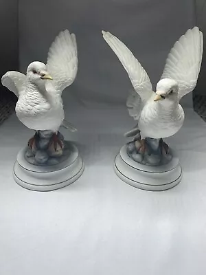 $46.88 • Buy Vintage Andrea By Sadek Porcelain Hand Painted White Dove Pair Figurines (2)