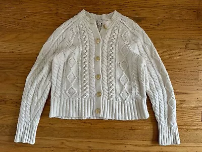2023 J Crew Womens Sz S White Chunky Knit Gold Buttons Cardigan Sweater • $48