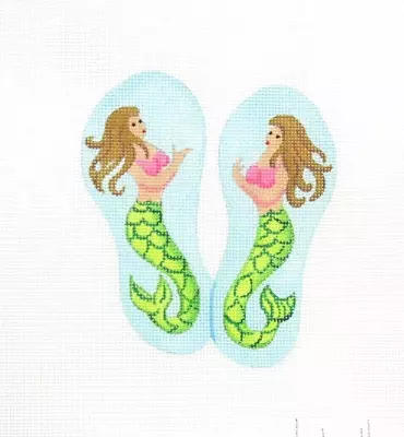 Kate Dickerson Mini Mermaids Flip Flops Handpainted Needlepoint Canvas • $89.50