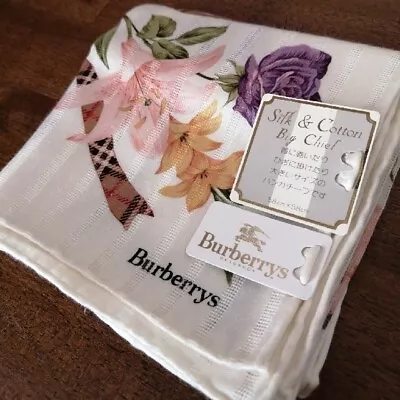 Unused Burberry Silk Cotton Scarf Large Handkerchief Flower Pink Check 58×58cm • $47