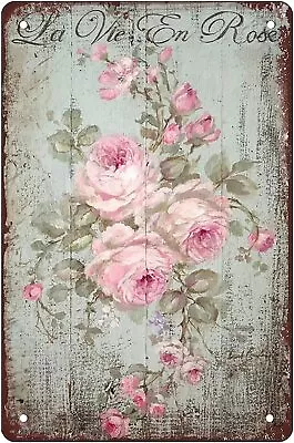 Shabby Chic Romantic Rose Print Vintage Flower Metal Tin Signs Vintage Wall D... • $14.10