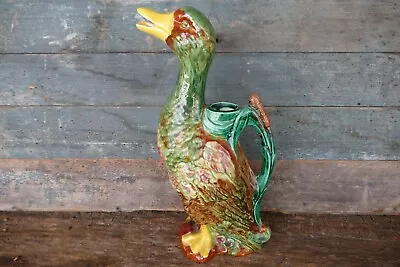 Antique Majolica Art Pottery French Duck Pitcher 12 Inch • $80