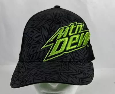 2011 Mountain Dew Embroidered Flat Bill Hat Cap Adult L Fitted Black Gray 2011 • $9