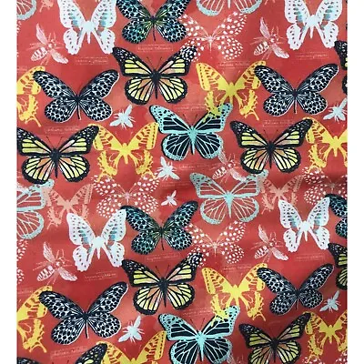 Remnant Sale 1 Yard 30  - Monarch Grove Butterflies Orange/Red - Camelot Cotton • $18.99