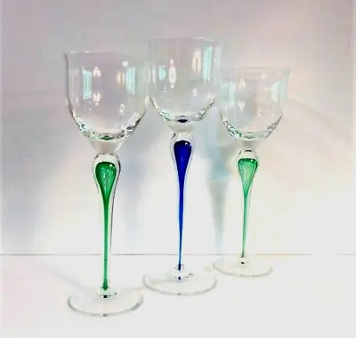 Vtg. Mikasa Julliard Elegant Stemware Goblets One Blue Two Green (disc.) • $59