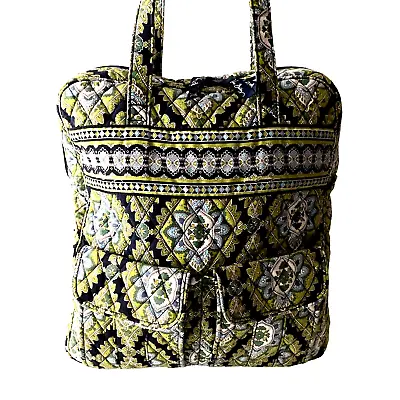 Vera Bradley Tall Zip Shoulder Bag Purse - Laptop - Book Bag In Green Cambridge • $19.99