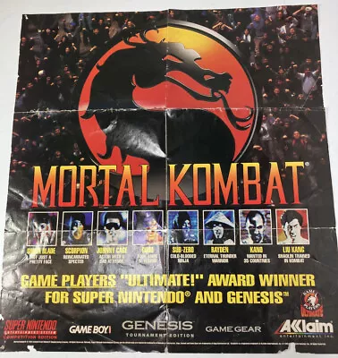 MORTAL KOMBAT Game Player Ultimate Award SNES-GAMEBOY-GENESIS Aklaim Poster Rare • $29