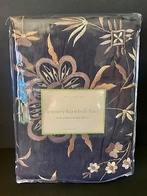 Pottery Barn LOLA  Embroidered Floral Percale Black Duvet Cover Full Queen - NEW • $85