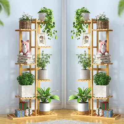 $37.92 • Buy Premium Bamboo Tall Plant Stand Corner Flower Holder Display Shelf IndoorOutdoor