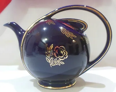 Hall China 1939 Airflow Teapot Marine Blue & Gold 6 Cup • $19.99