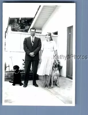 Found B&w Photo N_2544 Man In Suit Standing With Dogs By Pretty Woman • $6.98