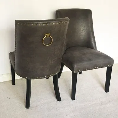£50 • Buy PAIR Of QUALITY BRASS STUDDED With BACK RING DINING CHAIRS