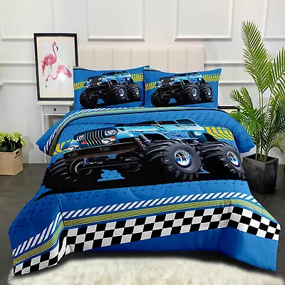 Monster Truck Comforter Twin SizeTruck Kids Comforter SetCar 3Pcs Printed Duve • $101.98