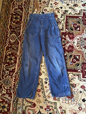 Vintage 50s 60s Cropped Side Zip Jeans 24x36x24.5 Distressed • $125